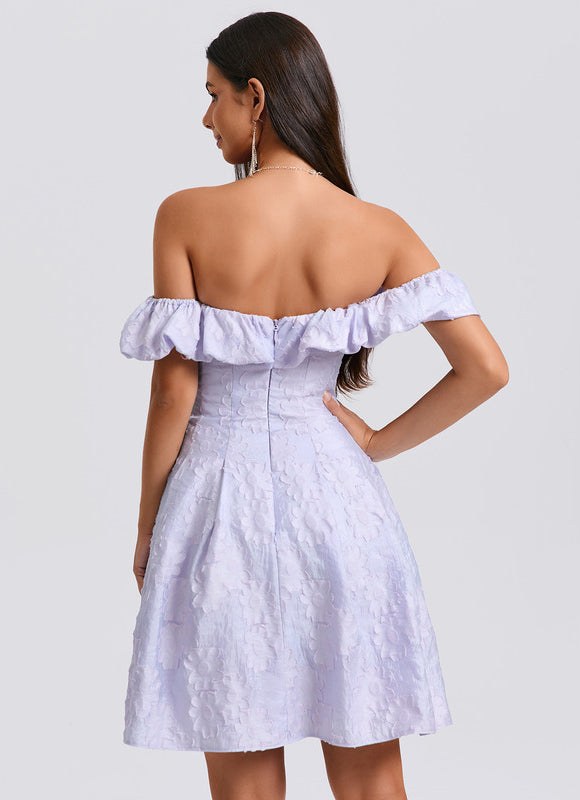 Robe Pastel Lavande Épaule Dénudée Courte - gallery 6