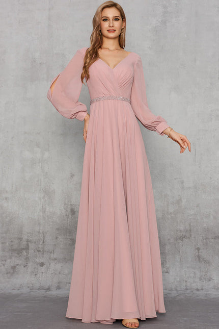 Robe Pastel Rose Trapèze Col V Élégant - gallery 2