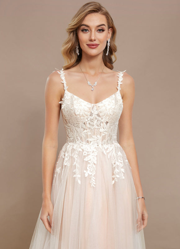 Robe Pastel Blanche Col V Traîne Tulle - gallery 4