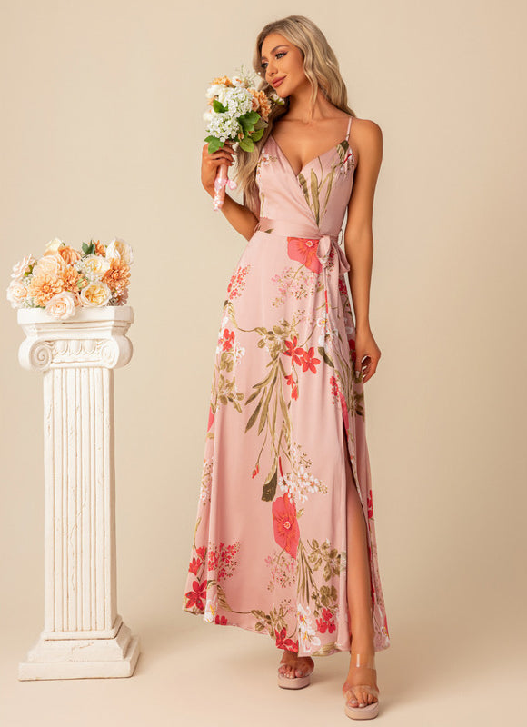 Robe Pastel Florale Rose Satinée