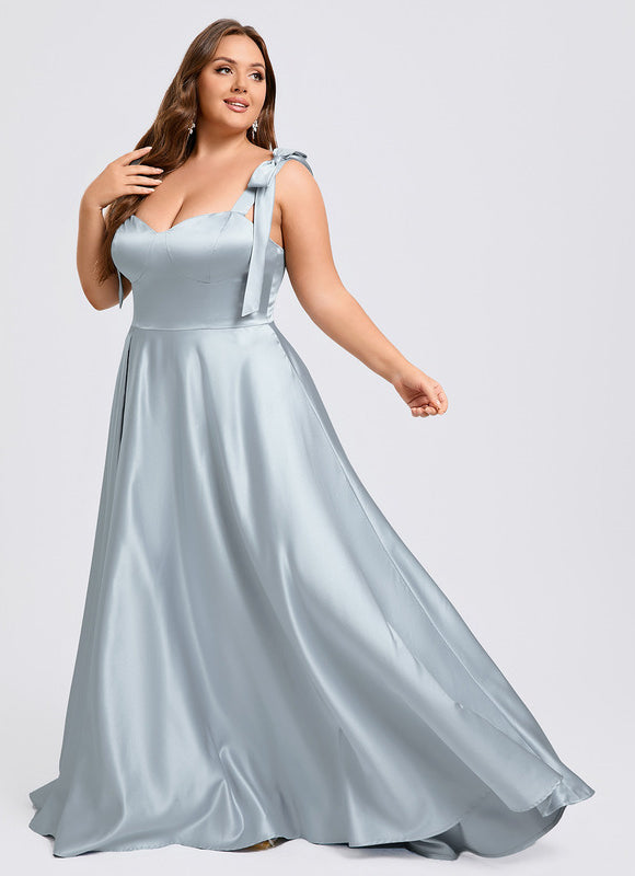 Robe Pastel Bleu Clair Col Cœur Satin - gallery 9