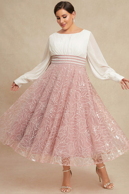 Robe Pastel Rose Longueur Mollet Dentelle - gallery 8
