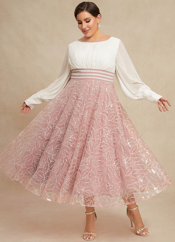 Robe Pastel Rose Longueur Mollet Dentelle - gallery 8