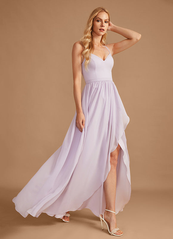Robe Pastel Bleu Asymétrique Col V Volants - gallery 3
