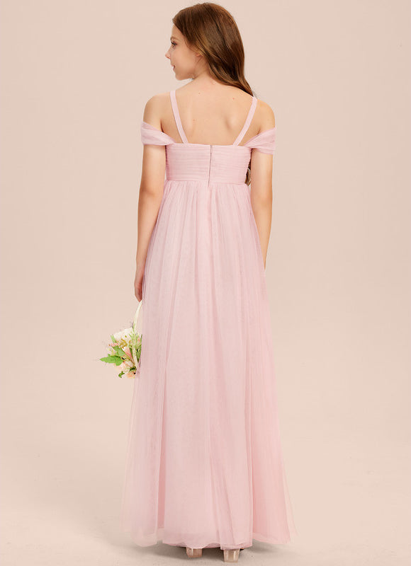 Robe Pastel Rose Décolleté Épaules Tulle - gallery 3