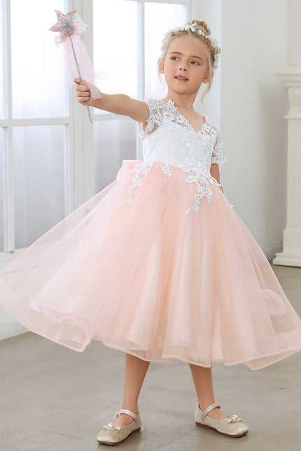 Robe Pastel Rose Col V En Tulle - gallery 6