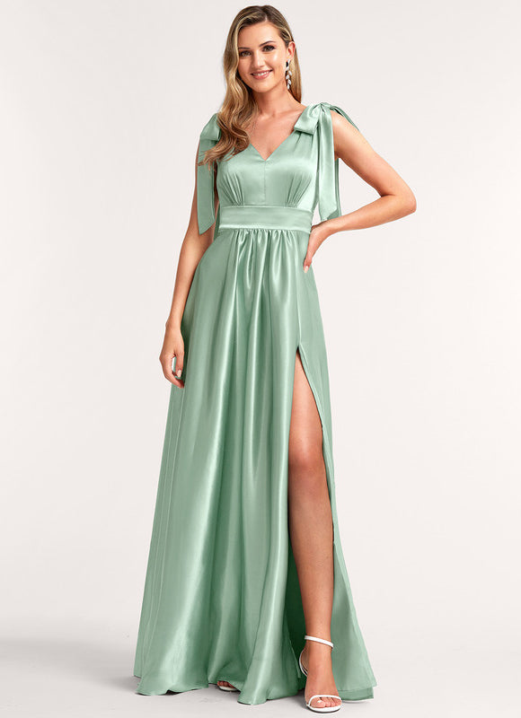 Robe Pastel Rose Satin Demoiselle D'Honneur - gallery 2