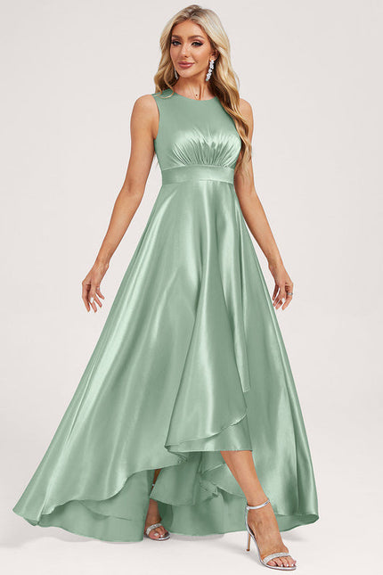 Robe Pastel Vert Satin Trapèze Élégante - gallery 3