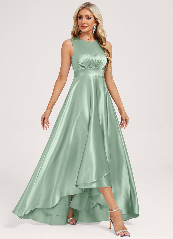 Robe Pastel Vert Satin Trapèze Élégante - gallery 3