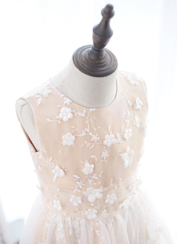 Robe Pastel Crème Fleuri Pour Mariage Fille - gallery 7