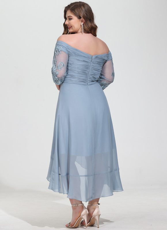 Robe Pastel Bleu Asymétrique Dentelle Élégante - gallery 8