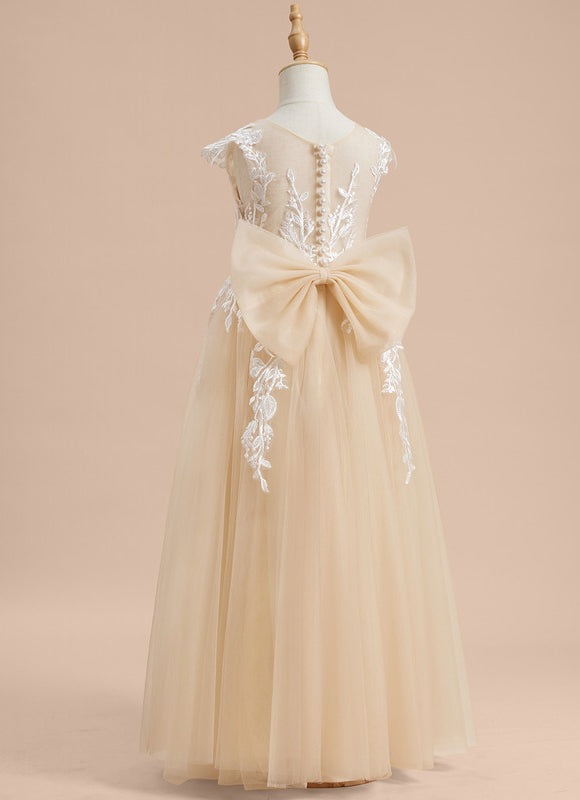 Robe Pastel Fille Mariage Crème Col Rond - gallery 1