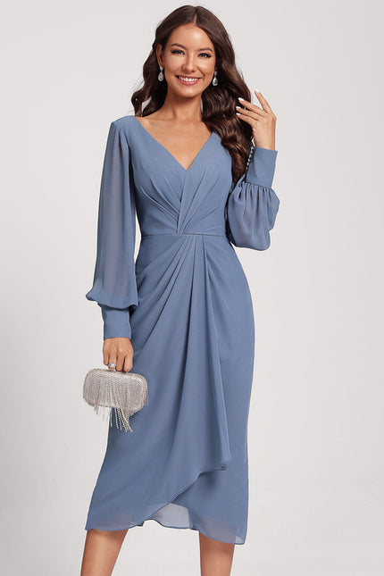Robe Pastel Bleu Col V Longueur Mollet