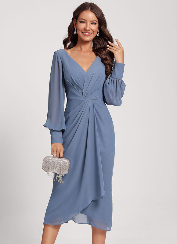 Robe Pastel Bleu Col V Longueur Mollet