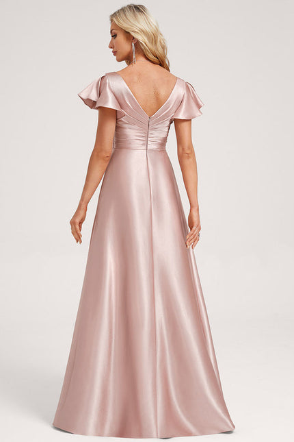 Robe Pastel Verte Satin Longueur Ras Du Sol - gallery 4