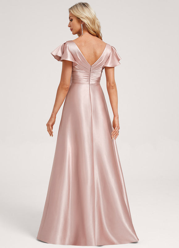 Robe Pastel Verte Satin Longueur Ras Du Sol - gallery 4