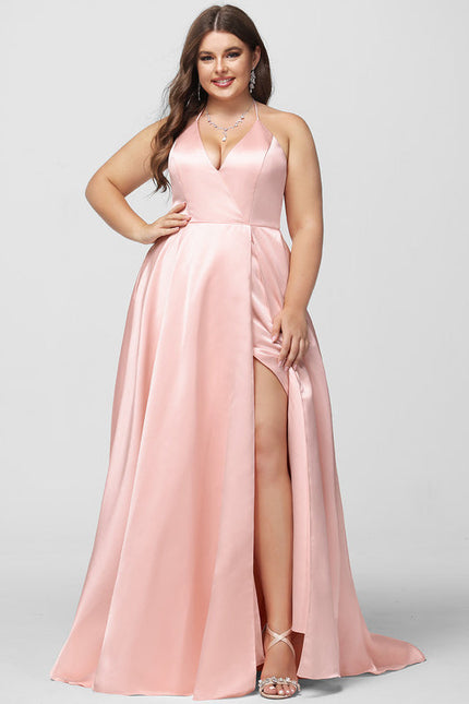 Robe Pastel Rose Col V Traîne Satin - gallery 5