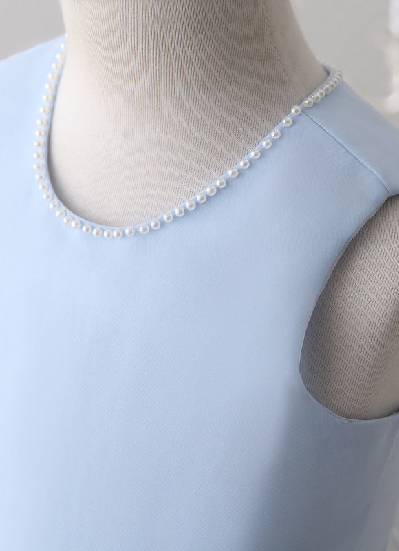 Robe Pastel Bleu Col Rond Longueur Genou - gallery 6