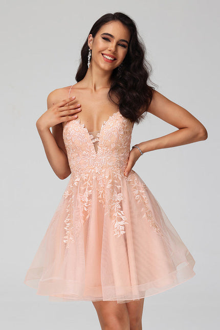 Robe Pastel Saumon Col V Tulle Fleurs