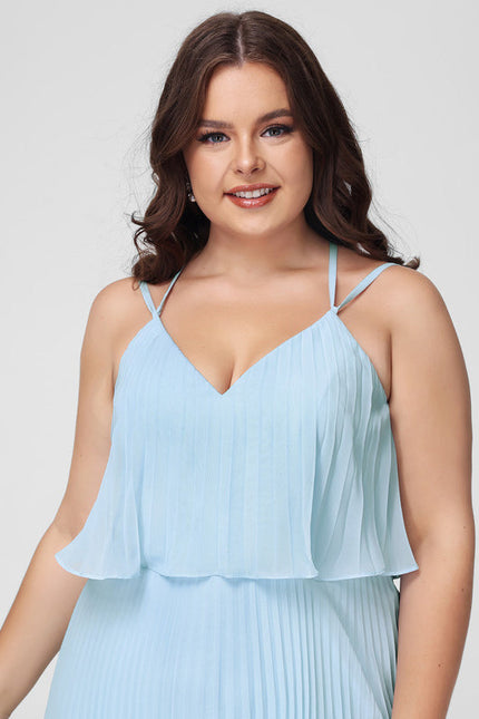 Robe Pastel Bleu Col V Plissée Mollet - gallery 9