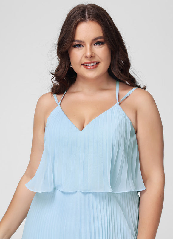 Robe Pastel Bleu Col V Plissée Mollet - gallery 9