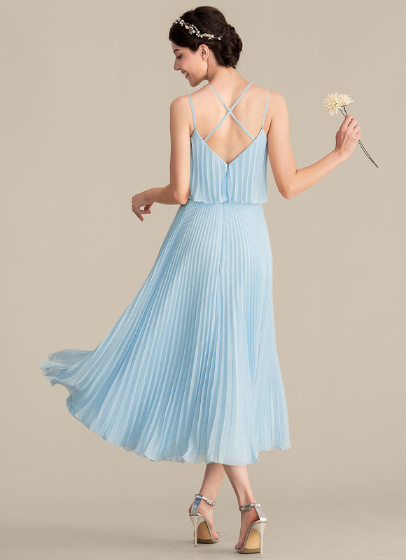 Robe Pastel Bleu Col V Trapèze Plissée - gallery 2