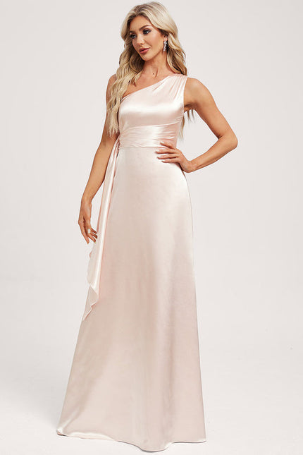 Robe Pastel Rose Décolleté Asymétrique Satin - gallery 1
