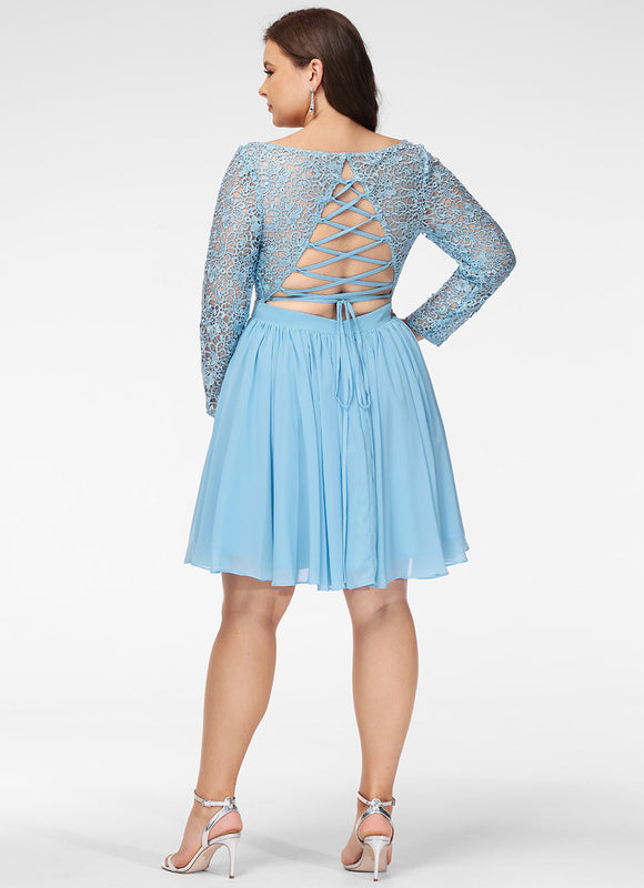 Robe Pastel Bleu Col Rond Dentelle - gallery 5