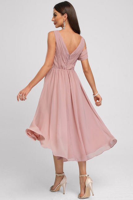 Robe Pastel Rose Asymétrique Plissée Élégante - gallery 3