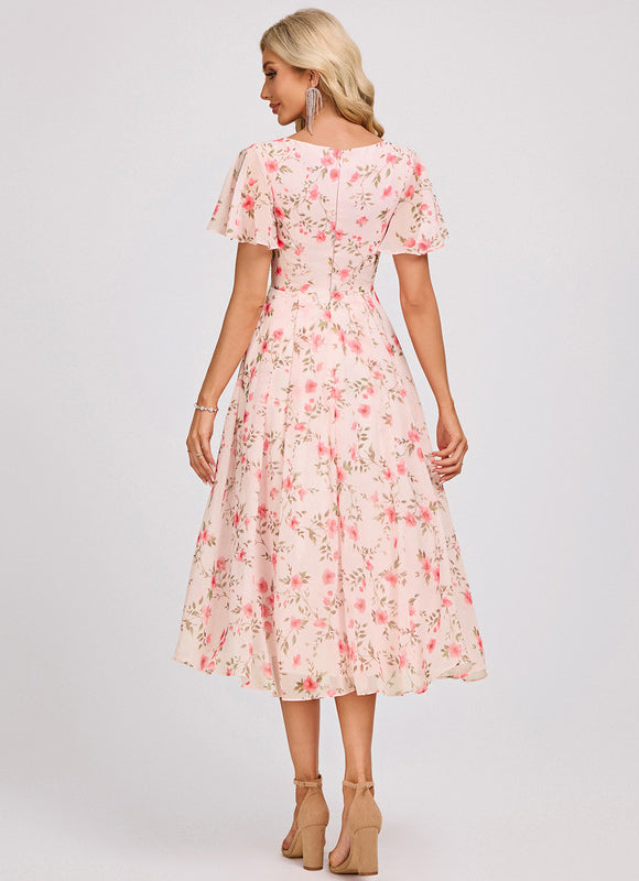 Robe Pastel Bleu Asymétrique Col V Volants - gallery 5