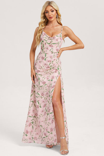 Robe Pastel Verte Décolletée Longueur Sol