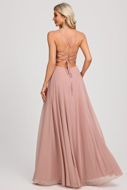 Robe Pastel Rose Col V Longueur Maxi - gallery 4