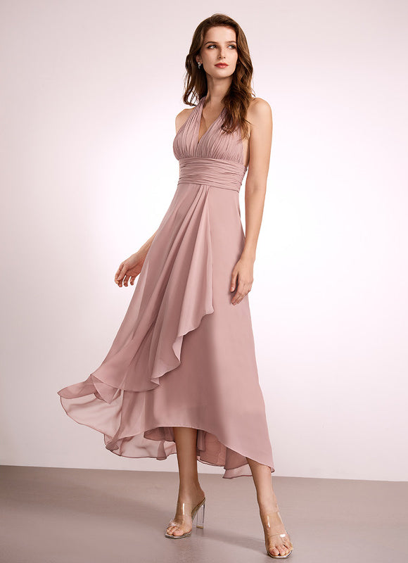 Robe Pastel Verte Col V Asymétrique