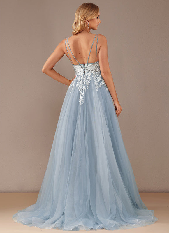 Robe Pastel Blanche Col V Traîne Dentelle - gallery 5