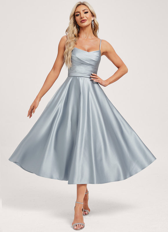Robe Pastel Bleu Col V Longueur Mollet - gallery 1