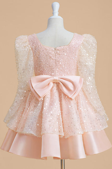 Robe Pastel Rose Paillettes Col Carré - gallery 3