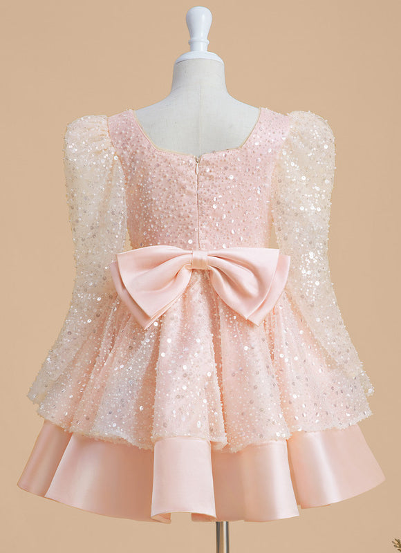Robe Pastel Rose Paillettes Col Carré - gallery 3