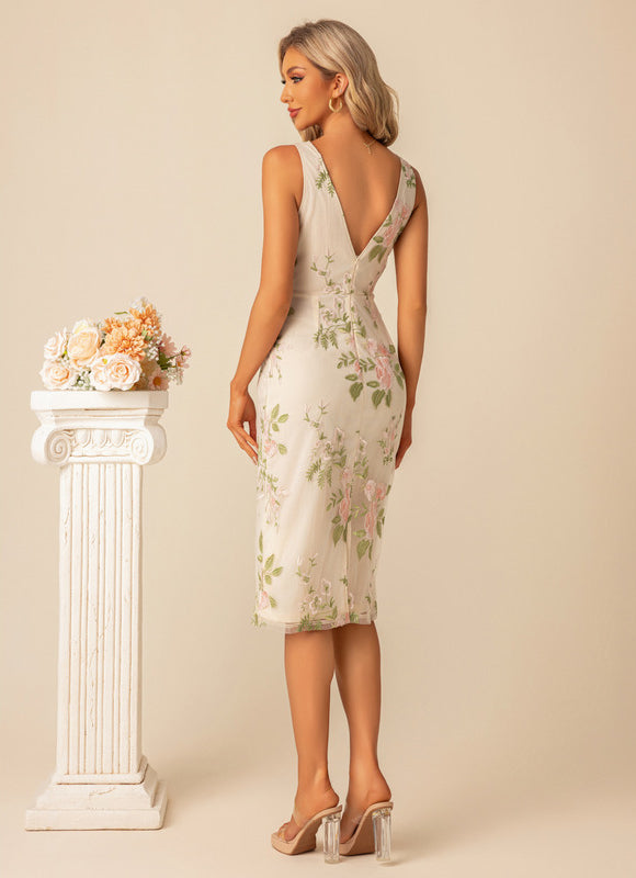 Robe Pastel Col V Longueur Genou Floral - gallery 4