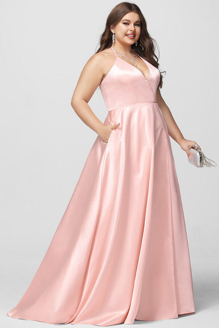 Robe Pastel Rose Col V Traîne Satin - gallery 6