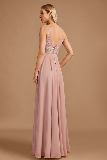 Robe Pastel Rose Mousseline D'Honneur Col V. - gallery 6
