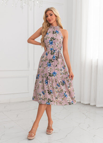 Robe Pastel Rose Imprimé Fleurs Midi