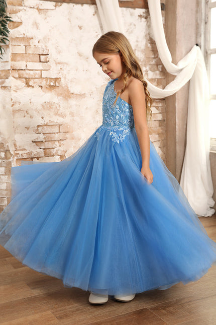 Robe Pastel Bleue Asymétrique Fille Mariage - gallery 4