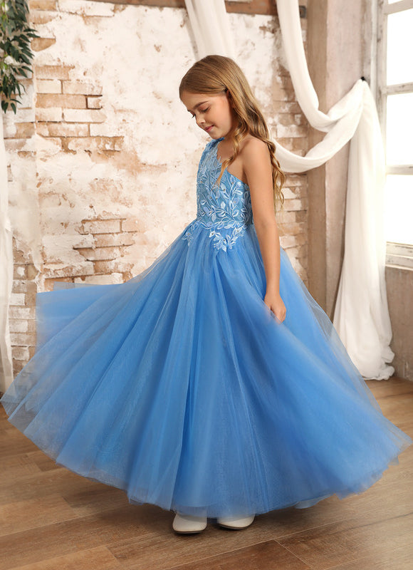Robe Pastel Bleue Asymétrique Fille Mariage - gallery 4