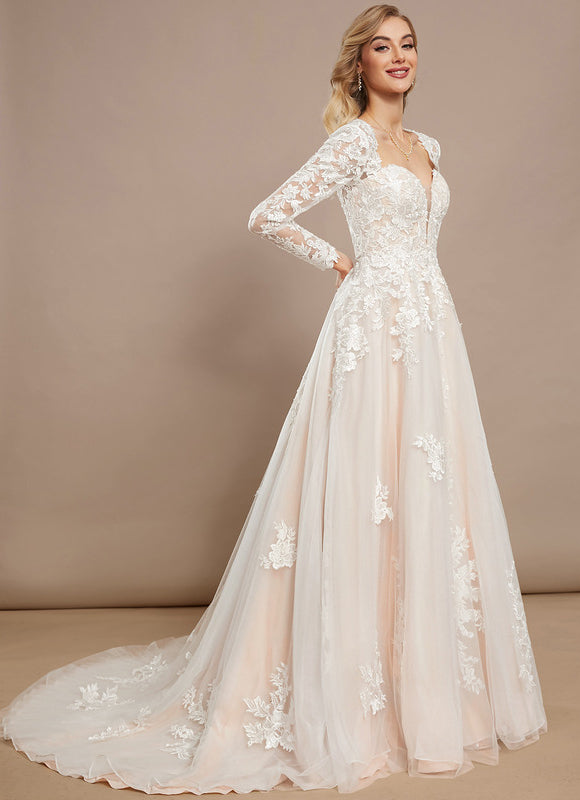 Robe Pastel Blanche Col V Traîne Tulle - gallery 1