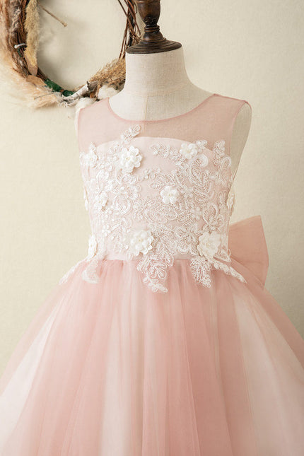 Robe Pastel Rose Fille Mariage Avec Nœud - gallery 2