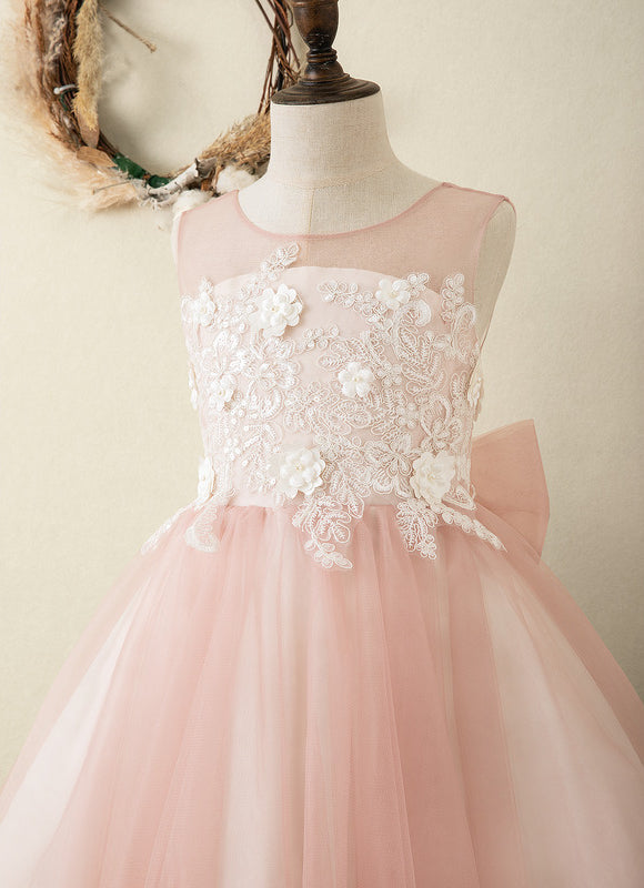 Robe Pastel Rose Fille Mariage Avec Nœud - gallery 2