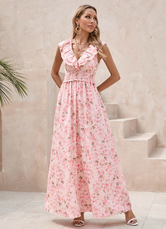 Robe Pastel Fleuri Col V Rose - gallery 1