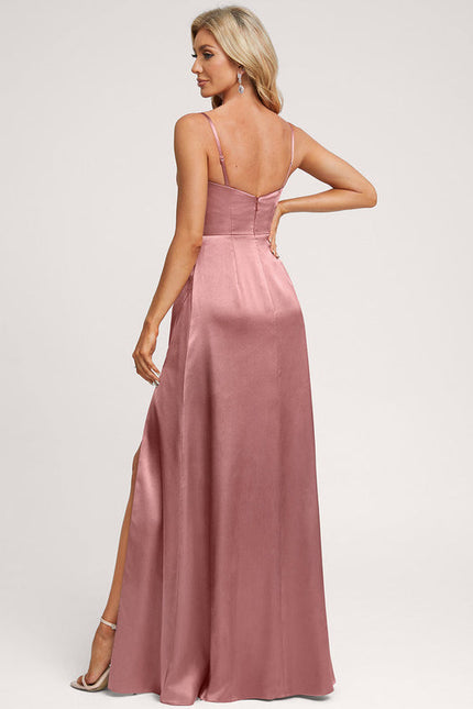 Robe Pastel Rose Satin Longueur Sol Élégante - gallery 1