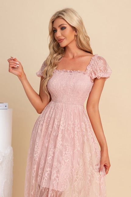 Robe Pastel Rose Dentelle Maxi Élégante - gallery 3