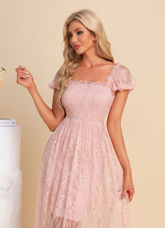 Robe Pastel Rose Dentelle Maxi Élégante - gallery 3